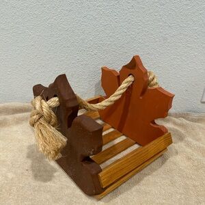 Fall Leaf Wooden Basket Rope Handle Farmhouse Decor Thanksgiving Decor